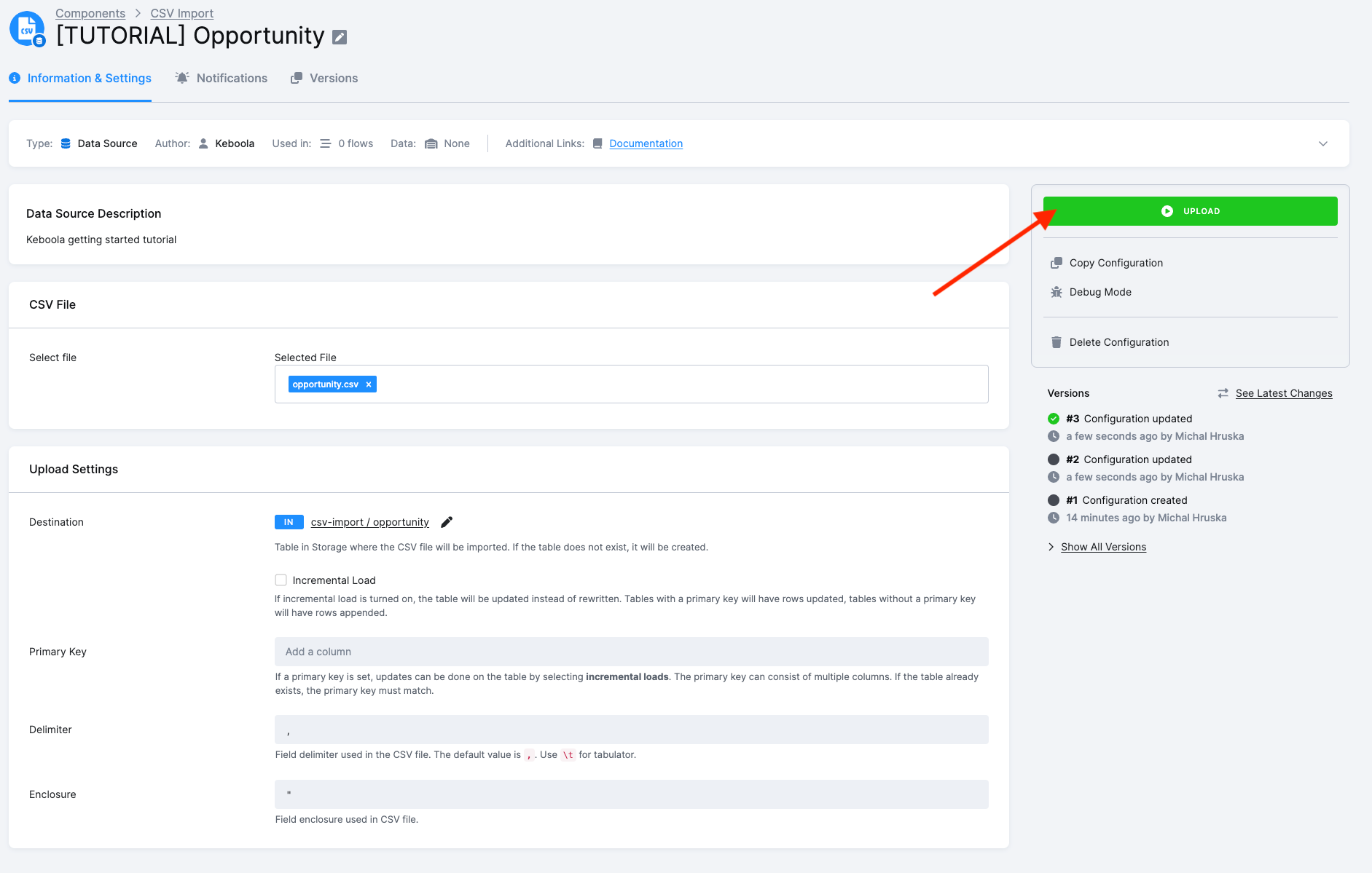 Screenshot - Upload the file