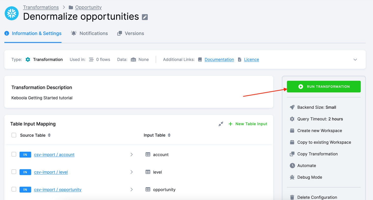 Screenshot - Running the transformation