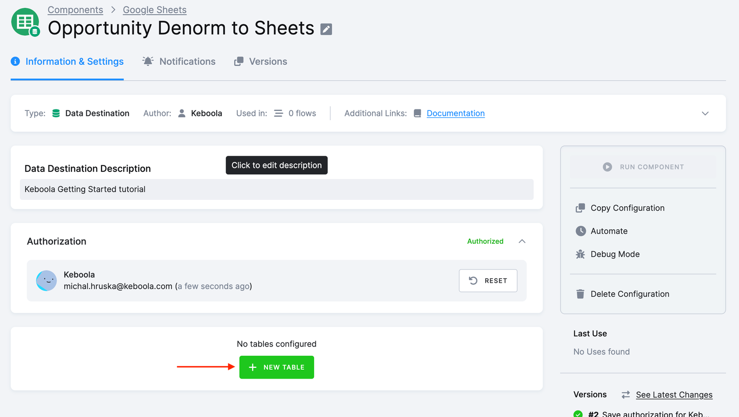 Screenshot - New table